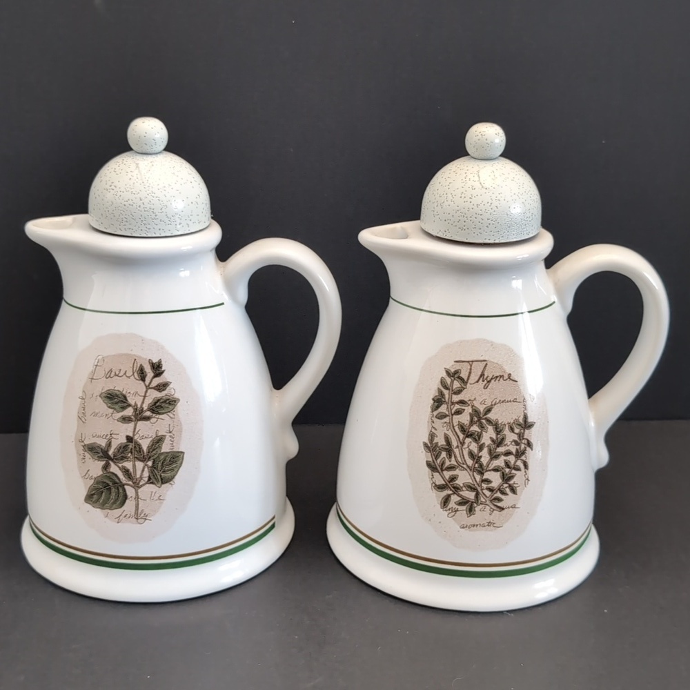 Vintage Savory Tyme set of 2 Vinegar & Oil Decanter Set.